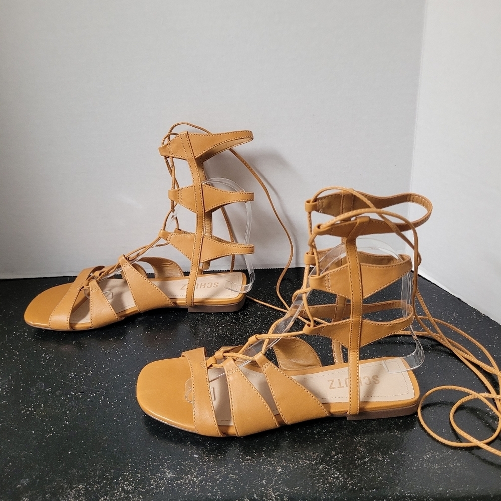 Schutz Cassia Flats Gadiator Sandals Tan - Picture 6 of 9